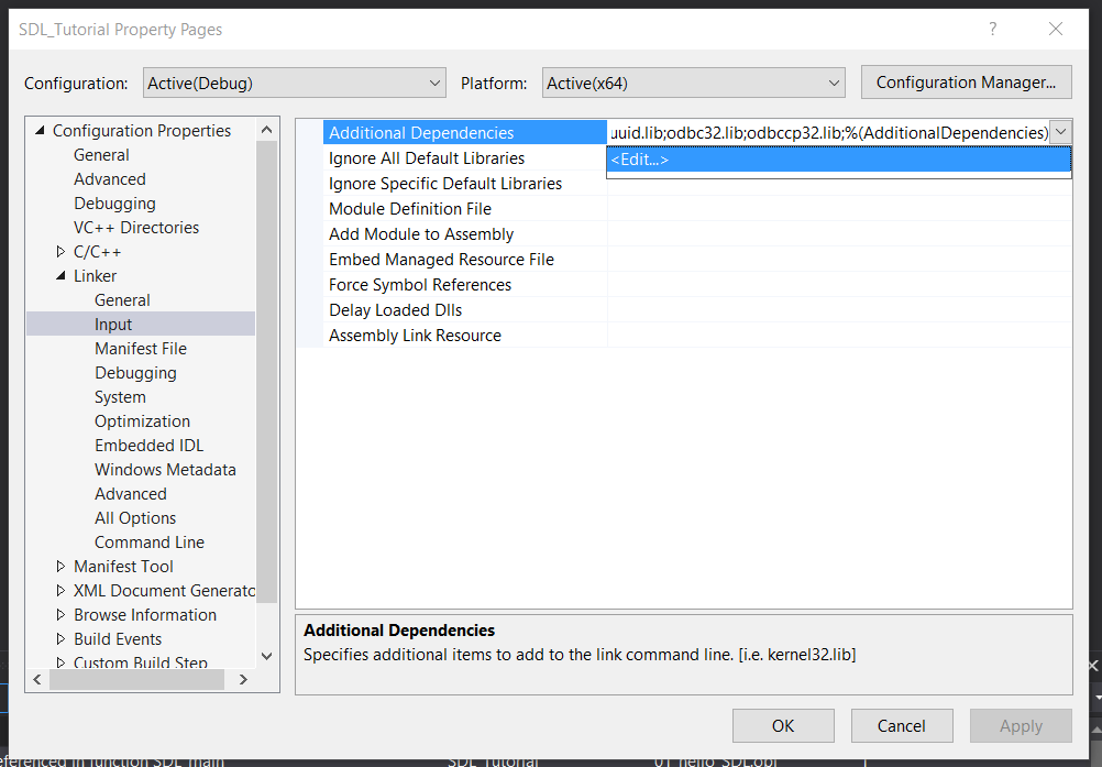 edit additional dependencies