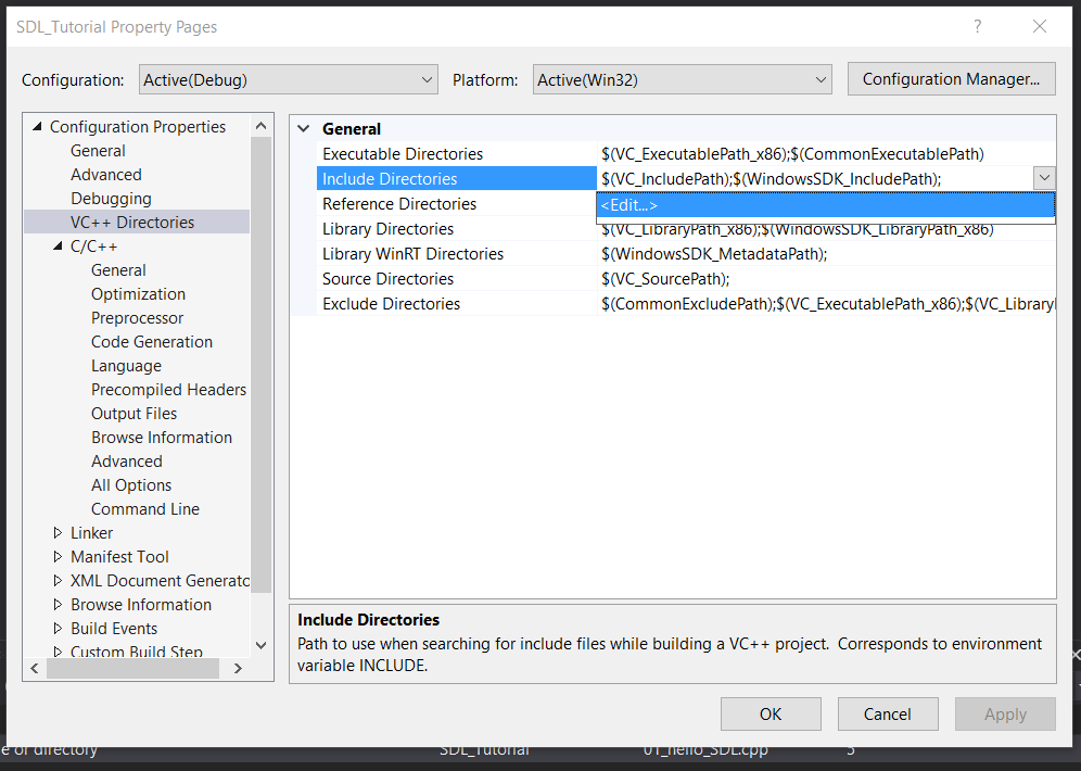 edit include directories