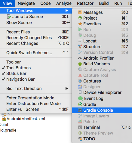 open gradle in console